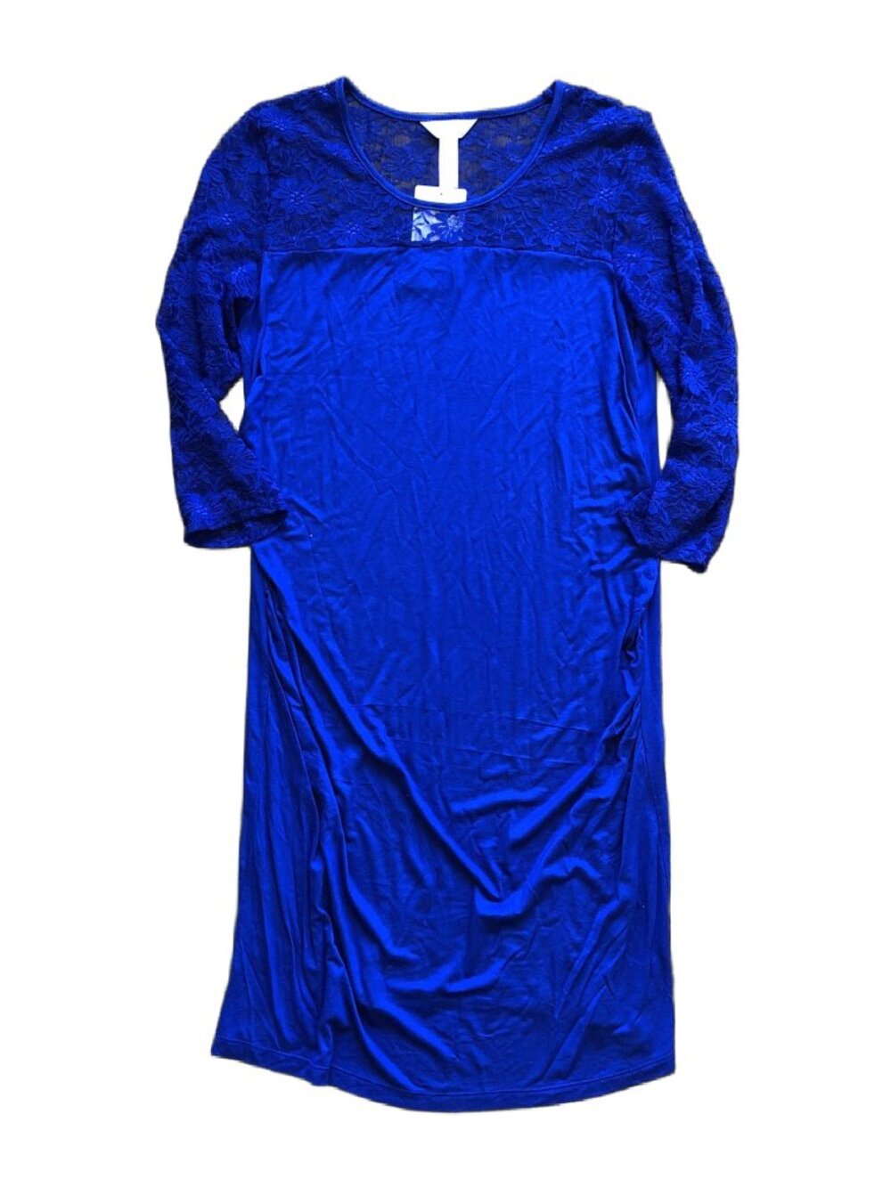 Ma Cherie Maternity Royal Blue Lace Long Sleeve Stretch Ruched Dress